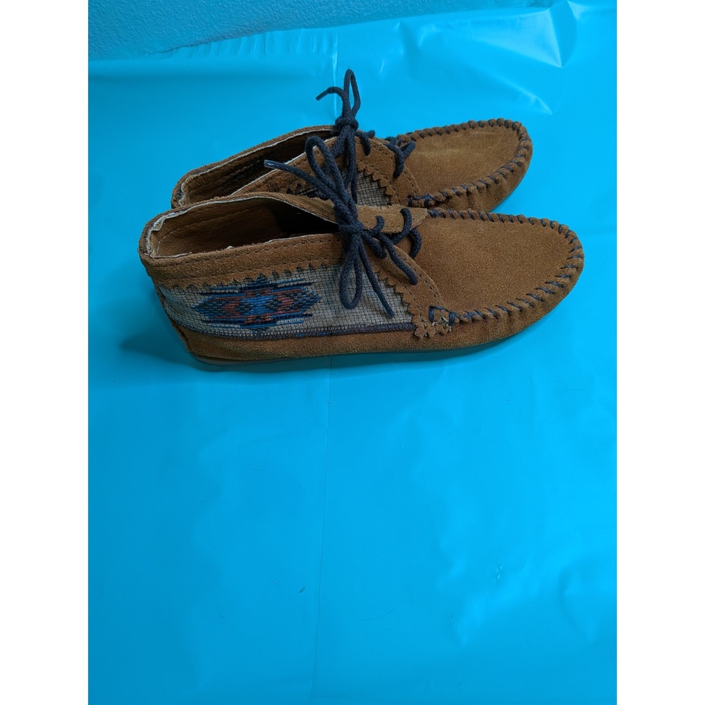 Minnetonka Brown Suede Southwestern Pattern Moccasin Ankle Boots 572 Size 7.5